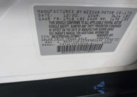 2020 Nissan Kicks Sv Xtronic Cvt from USA, damaged, VIN 3N1CP5CV4LL578027